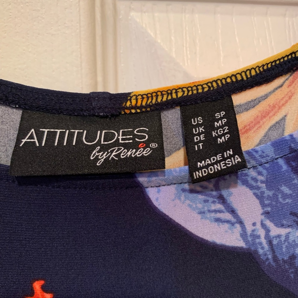 Attitudes by Renee Navy Maxi Dress with Blue, Coral and Yellow Floral Print - Picture 2 of 2